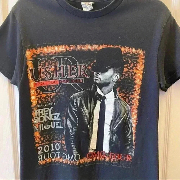 Usher 2010 OMG Concert Tour  Graphic Print Band T-shirt Black Size Small - Picture 5 of 16